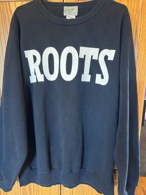 Roots Black Crewneck Sweatshirt with White Logo